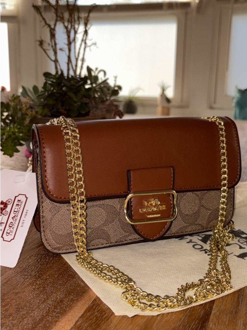 Coach Two-Tone Brown Signature Chain Crossbody